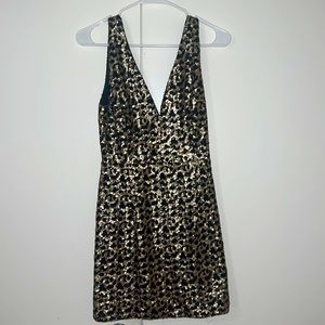 Zinga Black & Gold Sequined Plunge Mini Dress Size M